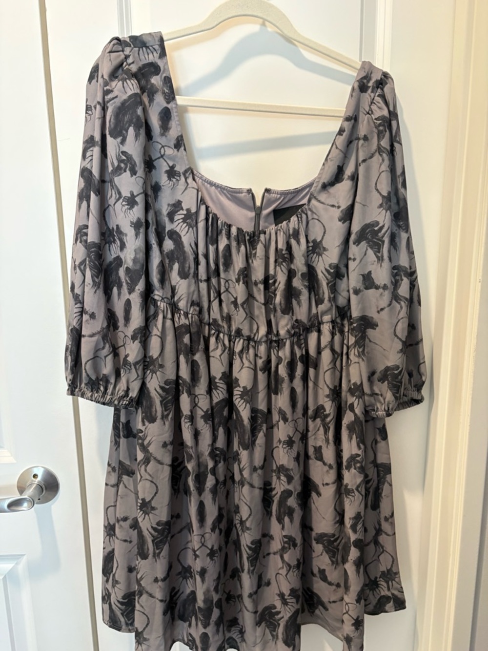 Women's Mini Dress in Light Gray with Alien Inspired Print